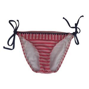 Womens XS Red White Striped Bikini Bottom Navy Tie Sides